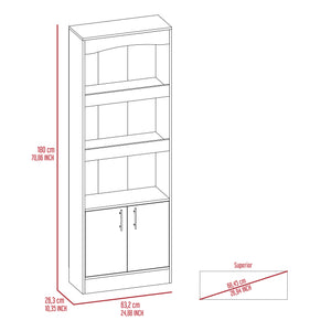 English Elm Bookcase, Three Open Shelves Enclosed Cabinet Matte Black Finish for Home Office B097132973
