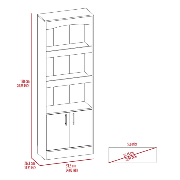 English Elm Bookcase, Three Open Shelves Enclosed Cabinet Matte Black Finish for Home Office B097132973