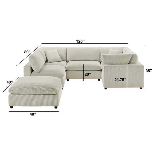 English Elm Chelsea Modular 6-Piece Sectional - Plush Beige Seating With Versatile Ottoman & Family-Friendly Design B050S00014