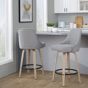 English Elm Fixed-height Swivel Counter Stools with Faux Leather Seats and Chrome Footrest Set of 2 B202S01850
