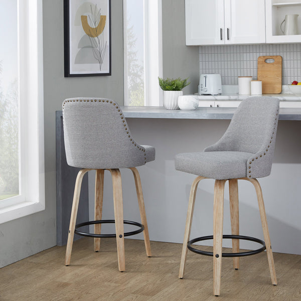 English Elm Fixed-height Swivel Counter Stools with Faux Leather Seats and Chrome Footrest Set of 2 B202S01850
