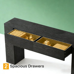 English Elm Practical Geometric Console Table with Matte Black Wood Grain Finish for Entryway or Sofa T3971P454339