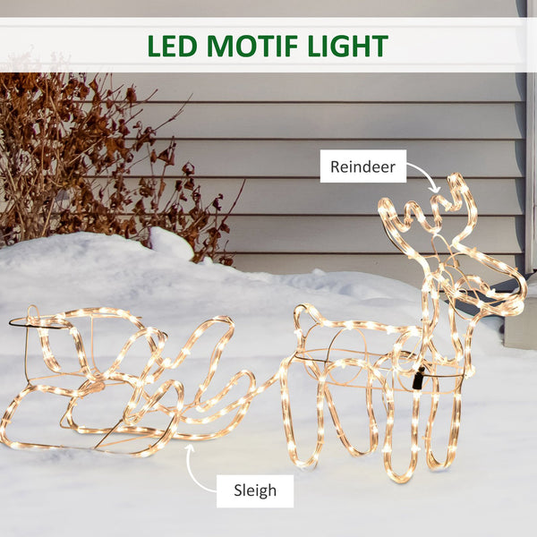 English Elm Outsunny LED Reindeer & Sleigh Outdoor Decoration with 192 Warm Lights, Steel Frame, IP44 Waterproof (90) W2225P173953