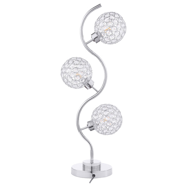 English Elm Vandy Chrome Sculptural Three Light Table Lamp with Crystal Orb Shades for Glam Interiors B062P440080