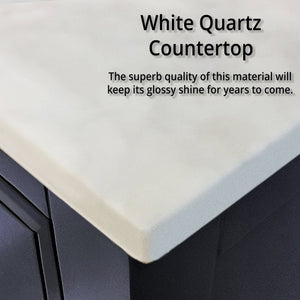 English Elm Navy Blue Double Bath Vanity Set With White Quartz Top, Brushed Nickel Faucet & 70-Inch Mirror B2731S01742