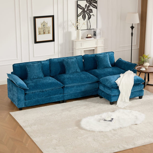 English Elm Wider Armrest 3-Seat Modern Sectional Couch In Blue - Comfy Chenille Fabric, Modular Design & Ergonomic Support W1143S00039-GIGA