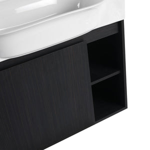 English Elm 28'' Wall-Mounted Bathroom Vanity with Glossy White Ceramic Sink, Soft-Close Doors, Water-Resistant Plywood Finish (Easy Assembly, KD Packing) W999P310767