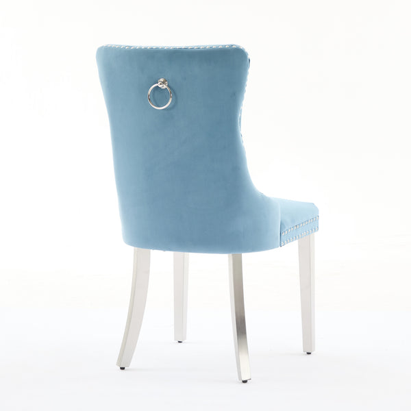 English Elm Nikki Velvet Tufted Dining Chair with Nailhead Trim and Chrome Legs – Plush High-Rebound Cushion Comfort Light Blue W1143P369091