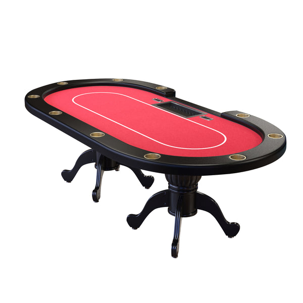 English Elm 96" Oval Poker Table Seats 10 with Waterproof Felt Padded Rail and Dealer Station Red W2748S00030