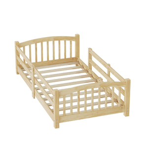 English Elm Twin Montessori Floor Bed Solid Pine Frame with Safety Guardrails for Kids Bedroom Natural N733P400298N