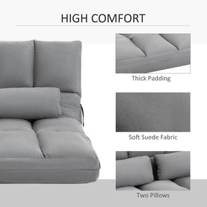 English Elm Homcom Convertible Floor Sofa Chair – Adjustable Lounger, Space-Saving Bed With 2 Pillows & Comfort W2225P217474