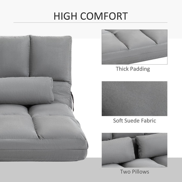 English Elm Homcom Convertible Floor Sofa Chair – Adjustable Lounger, Space-Saving Bed With 2 Pillows & Comfort W2225P217474