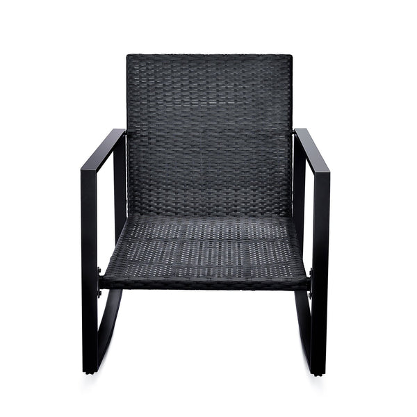English Elm 3 Piece Outdoor Rocking Bistro Set Pe Wicker Steel Frame with Weather Resistant Cushions W2071P201034