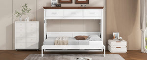 English Elm Twin Size Murphy Bed With 3 Drawers – Space-Saving Design For Small Rooms, Stylish White Finish N7090004021K-GIGA