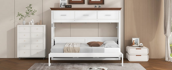 English Elm Twin Size Murphy Bed With 3 Drawers – Space-Saving Design For Small Rooms, Stylish White Finish N7090004021K-GIGA