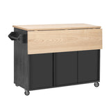 English Elm K&K 51.2"W Geometric Twill Stripe Textured Design Kitchen Island With Drop Leaf, Farmhouse Kitchen Island On Wheels With Internal Storage Rack, Rolling Kitchen Cart With Towel Rack For Kitchen, Black