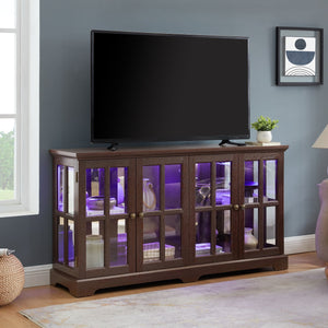 English Elm Led Curio Display Cabinet - Antique Cherry 4-Door Showcase With Adjustable Shelves & Colorful Lighting W2275P231691
