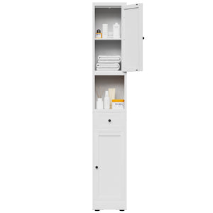 English Elm 71 Inch Narrow Steel Storage Cabinet 5 Tier with Doors Adjustable Shelves White T2398P442671