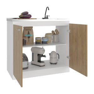 English Elm Utility Sink Base Cabinet with Two Doors Shelved Storage White Oak Laundry Room B097S00260