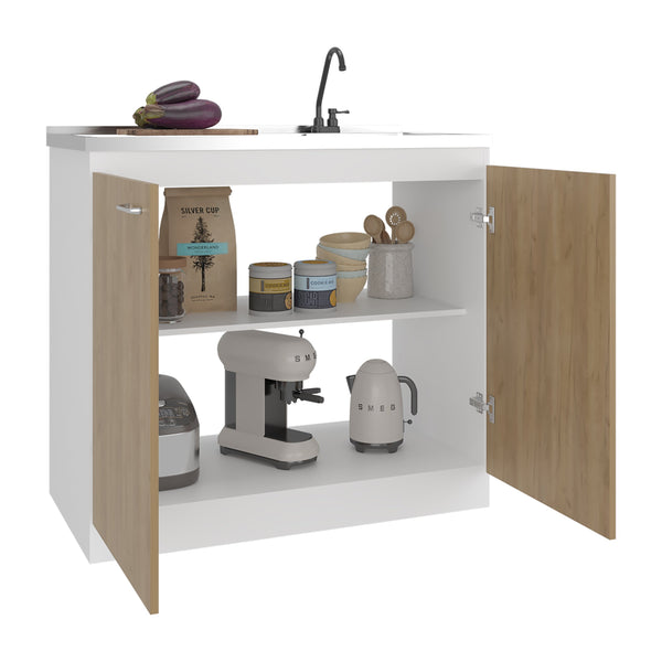 English Elm Utility Sink Base Cabinet with Two Doors Shelved Storage White Oak Laundry Room B097S00260