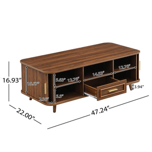 English Elm Modern Mid-century Coffee Table Tambour Doors Open Shelves Warm Wood Living Room Walnut N770P333551W