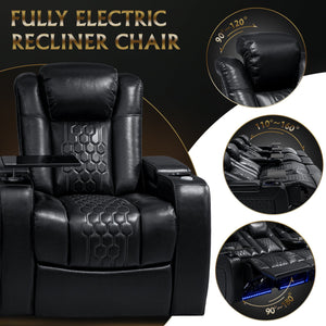 English Elm 124.4"power Reclining Sectional Top-grain Leather Home Theater Set with Rgb Lighting W3819S00096