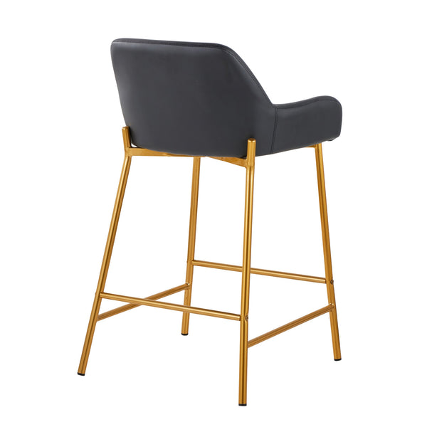 English Elm Fixed-height Industrial Counter Stools Tufted Faux Leather Black Metal Set of 2 B202S02144