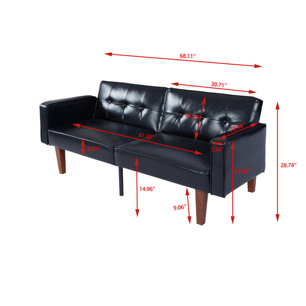 English Elm 2131pu-bk,bright Pu Leather Sofa with Low Profile Design and Industrial Accent Feet Black W308P182964