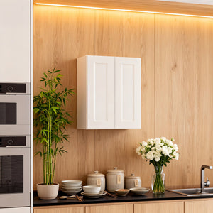 English Elm Gray Shaker Wall Cabinet Solid Wood Double Door Soft Close Kitchen Bath Storage White W5662P465991