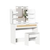 English Elm Vanity Desk Set Stool & Dressing Table With Led Lighting Mirror Drawer and Compartments Modern Wood Cosmetic Table Chest Of Drawers White Color