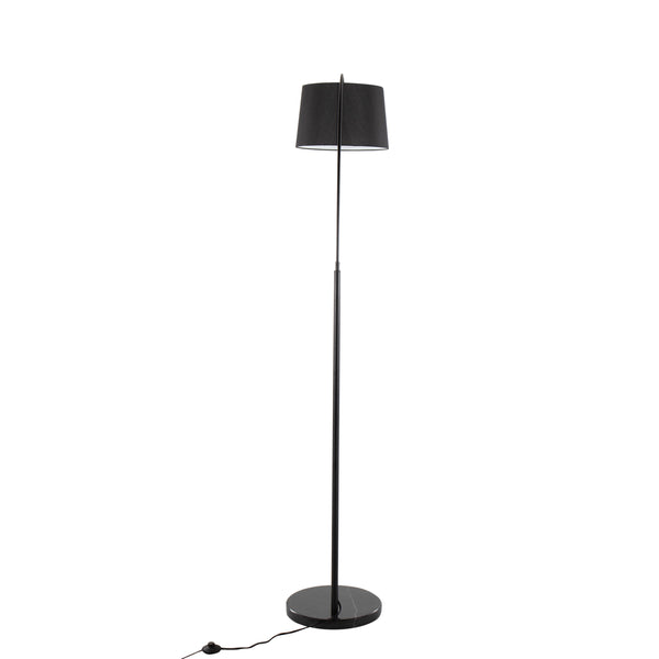 English Elm March Contemporary Floor Lamp – Sleek Black Marble Base, Arc Metal Design & Warm Linen Shade For Elegance B202S01367