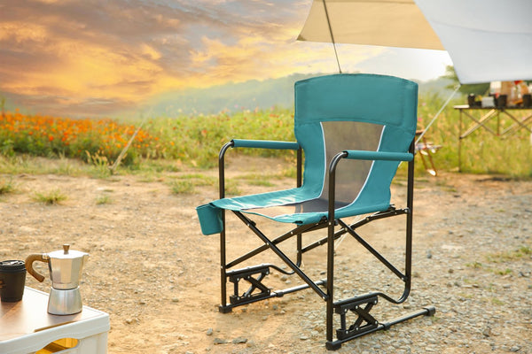 English Elm Outdoor Freestyle Rocker Camping Chair with Spring-Action Shock Absorbers, Eazy-Fold Setup, Mesh Backrest and Cup Holder for Comfort and Durability Blue W640P224439