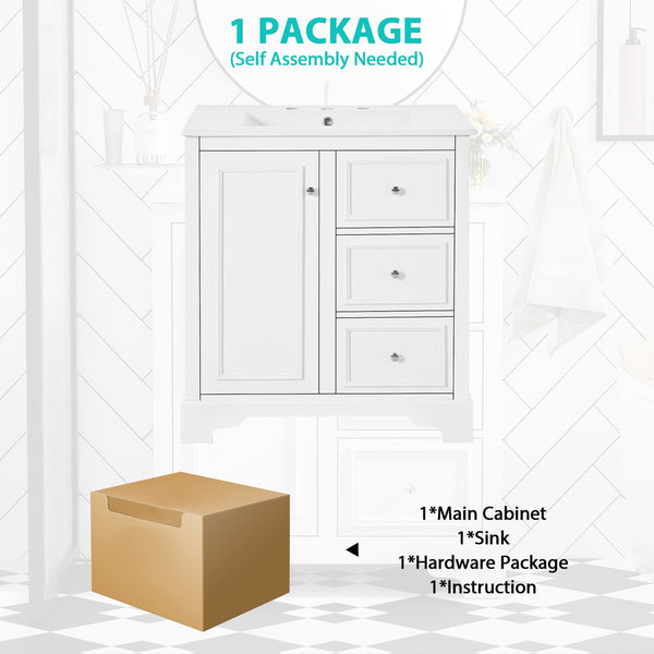 English Elm 30-Inch elegant bathroom vanity with ceramic basin, soft-close drawers, adjustable shelves, durable finish White N729P176237K