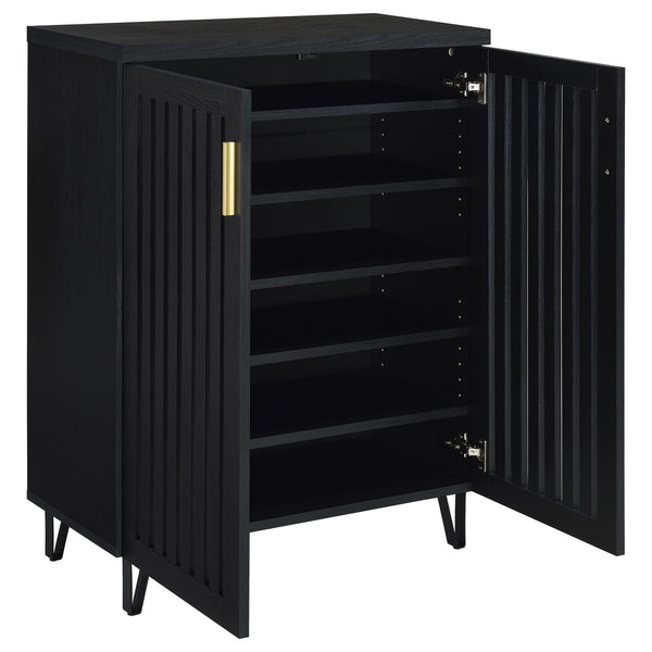 English Elm Clackamas Engineered Wood Shoe Cabinet with Hairpin Legs and Matte Gold Hardware Black B062P440404