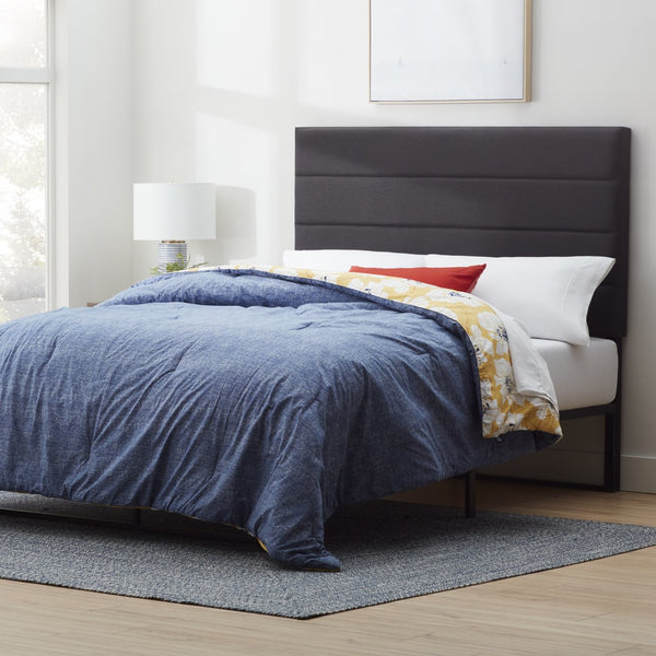 English Elm Gap Home Upholstered Horizontal Channel Headboard Queen Charcoal – Adjustable Height, Linen-Feel Fabric, Durable Frame B350P394814