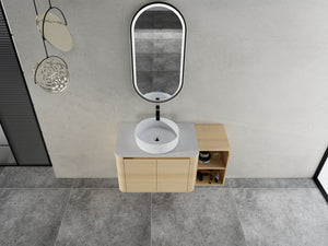 English Elm 42'' Modern Wall-Mounted Bathroom Vanity With Soft-Close Doors, Ceramic Sink & Ample Storage Solutions W999S00473