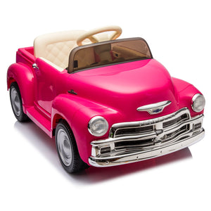 English Elm 12v Chevrolet 3100 Licensed Vintage Pickup Ride on Truck with Led Lights and Parent Remote Pink W1578P214161