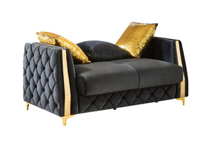 English Elm Lippa Quilted Sleeper Loveseat with Gold Steel Legs Storage and Foam Cushion Seat Black B009S02233
