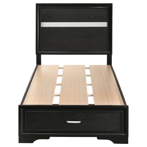 English Elm Urbana Black Twin Storage Panel Bed with Crystal Pulls & Glitter Trim, Slatted Platform, Drawers B062S00698
