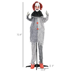 English Elm Homcom 6' Animated Circus Clown Prop - Life-Size Halloween Decoration With Motion, Sound & Light Effects W2225P229494