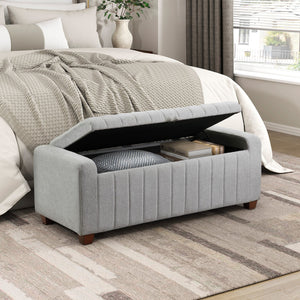English Elm Contemporary Upholstered Storage Bench with Boucle Fabric, Plywood Frame, Foam Cushion & Solid Wood Legs Gray 50.5 L x 23.5 W x 17.5 H B011P298370