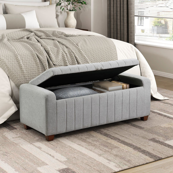 English Elm Contemporary Upholstered Storage Bench with Boucle Fabric, Plywood Frame, Foam Cushion & Solid Wood Legs Gray 50.5 L x 23.5 W x 17.5 H B011P298370