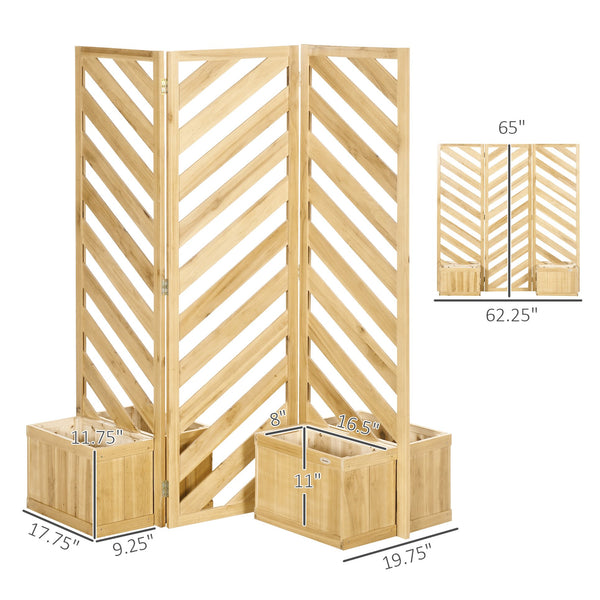 English Elm Freestanding Fir Wood Trellis Privacy Screen with Built-in Planters for Patio Garden T3971P420852