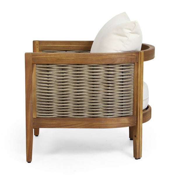 English Elm Christopher Knight Home® - Outdoor Acacia Wood Club Chairs with Teak Finish, Faux Rattan Accents & Water-Resistant Beige Cushions, Cozy Lounge Seating 70915.00
