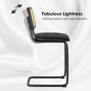 English Elm Farini Velvet Counter Height Bar Stools Set of 2 with Rattan Back, Cantilever Comfort & Floor Protectors Black T3623P354965