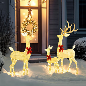 English Elm Outsunny Silver Led Reindeer Family Trio Outdoor Holiday Lawn Decor with Dual Light W2225P249609