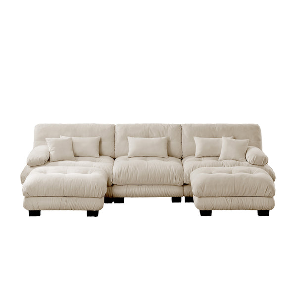 English Elm Luxury Modular Sectional Sofa Couch - Oversized U-Shaped Vintage Chenille Sofa With Ottomans & Pillows W714S01030