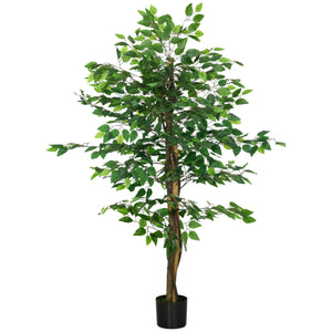 English Elm HOMCOM Realistic 5ft Ficus Tree with Pot – Lifelike PEVA Leaves, Stable Cement Base, Low-Maintenance Decor W2225P229381