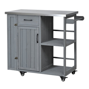 English Elm Foldable Outdoor Kitchen Cart with Stainless Worktop Fir Wood Frame and Lockable Wheels Grey N719P380278E