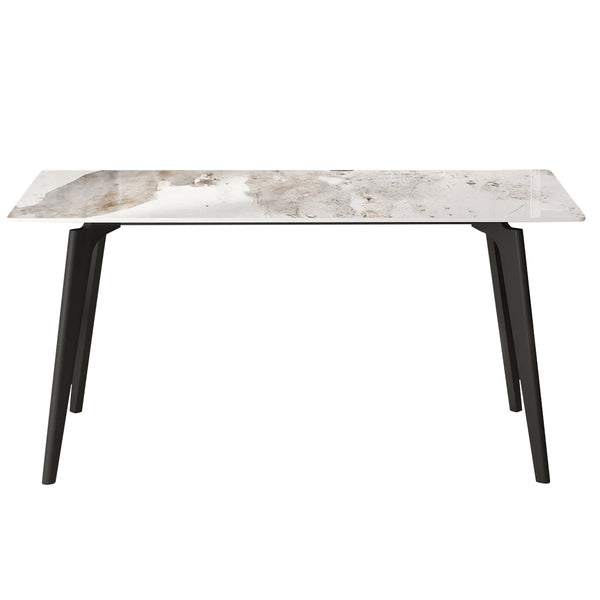 English Elm 62.99" Modern Artificial Stone Dining Table With Black Metal Legs - Stylish, Durable, Seats 6 Comfortably W1535S00514